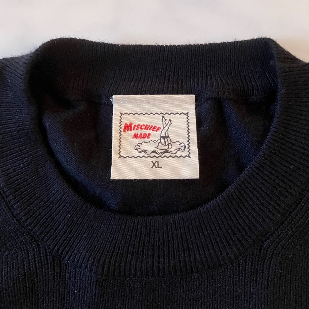 NWT Mischief Made Black Cotton Knit Short Sleeve Sweater Rockabilly Vintage S M - Picture 3 of 6